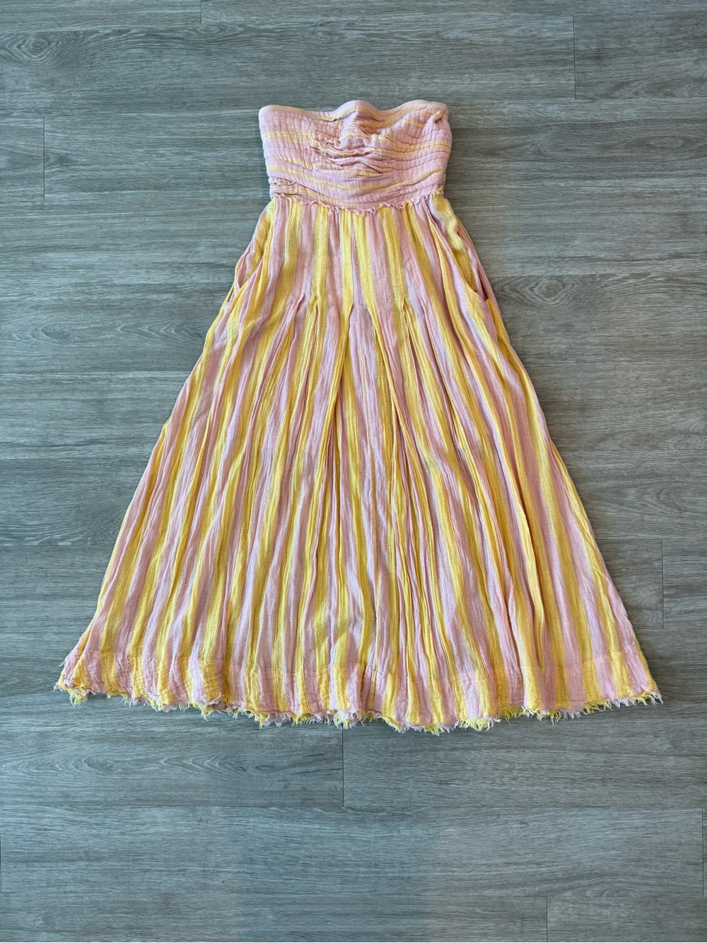 Free People Stripe Me Up Maxi Dress in Yellow Combo, Size Small